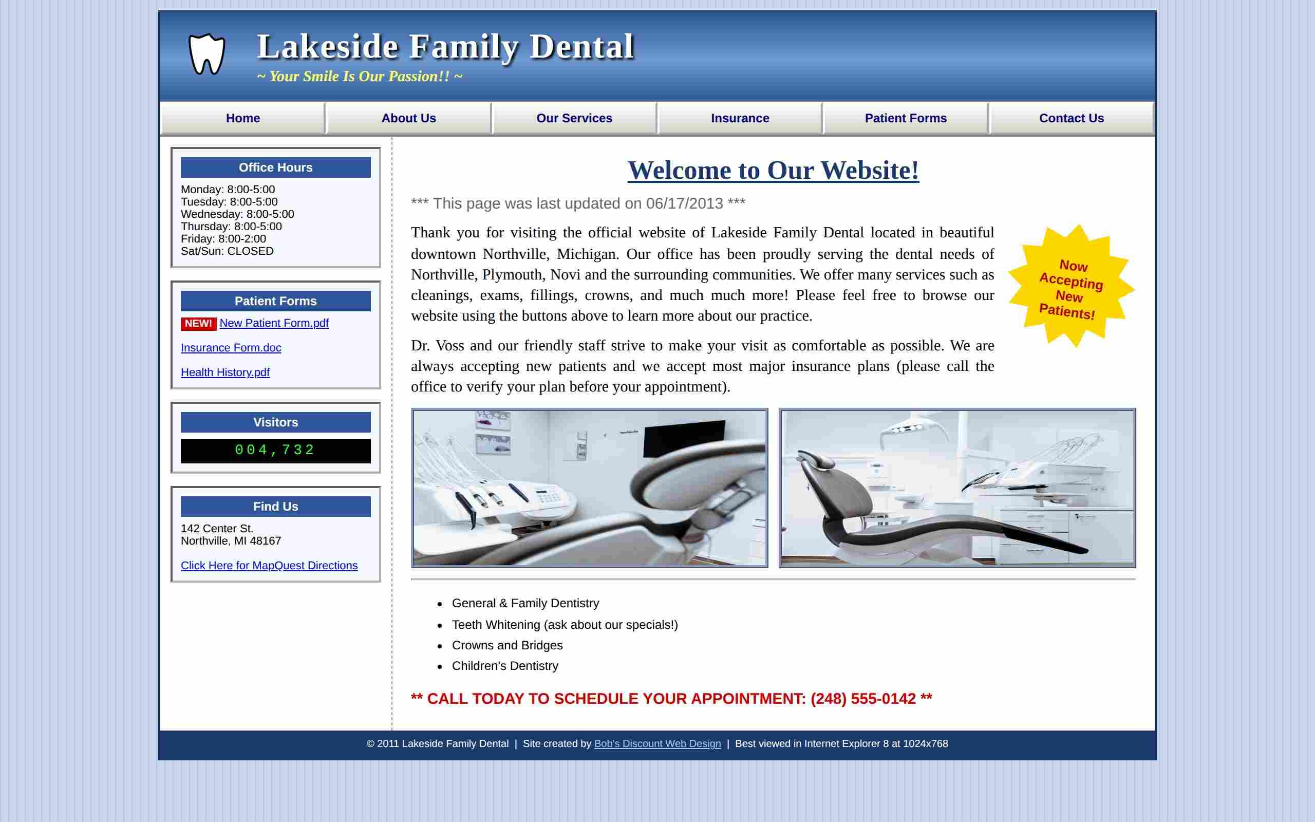 A dated, cluttered version of the same dental practice website